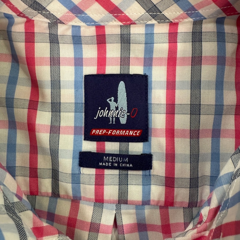 Johnnie O Prep-formance Plaid Button Down Shirt Mens Medium Red Blue Green EUC - Picture 3 of 8